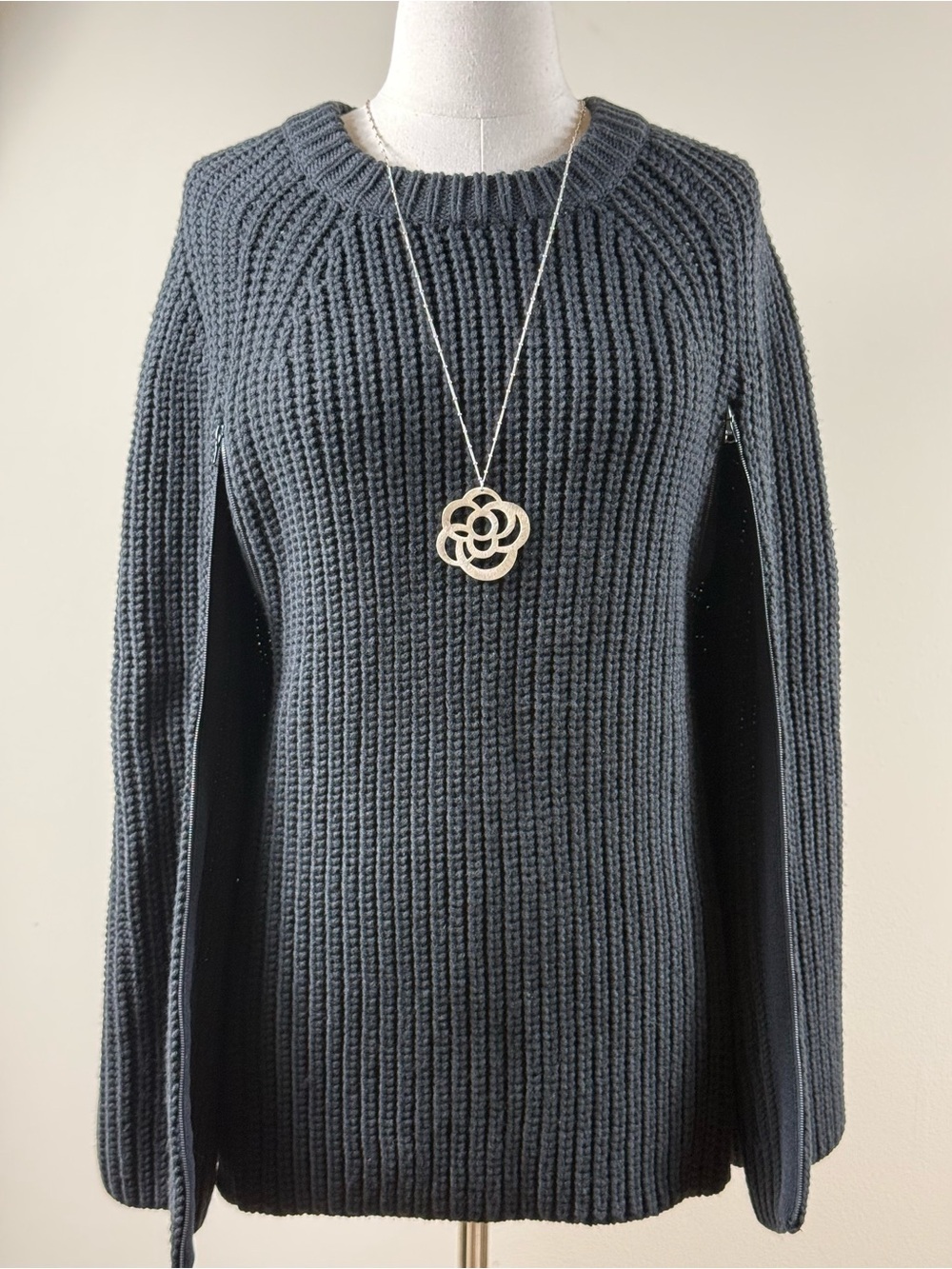 3.1 Phillip Lim NWT Black Knit Cape Sweater Side Zip Sz S Wool Blend